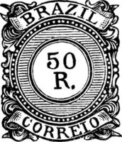 selo brasil 50 r, 1887-1888, ilustração vintage vetor