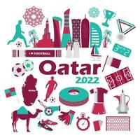 campeonato de futebol qatar doha 2022, ícone definido na bandeira nacional de cor. futebol do oriente médio. vetor