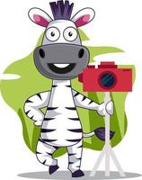 zebra com câmera, ilustração, vetor em fundo branco.