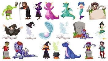 conjunto de personagens de desenhos animados de fantasia e tema de fantasia isolado vetor