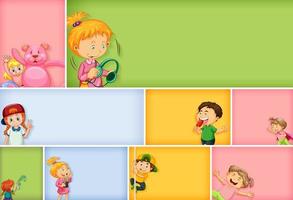 conjunto de diferentes personagens infantis na cor de fundo vetor