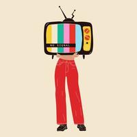 menina tem uma tv velha nas mãos .retro moda estilo dos anos 80. ilustrações vetoriais em cores da moda. vetor