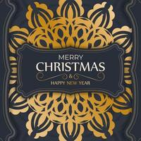 brochura de feliz ano novo azul escuro com padrão de ouro de luxo vetor