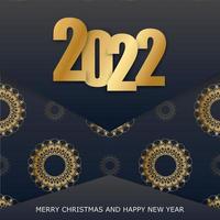 2022 feliz ano novo cartão preto com luxuoso ornamento de ouro vetor