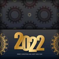 flyer 2022 feliz natal cor preta com padrão de ouro vintage vetor