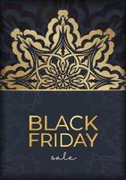 modelo de anúncio de venda de sexta-feira preta azul escuro com padrão de ouro vintage vetor