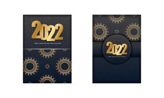 2022 feliz ano novo panfleto de cor preta com ornamento de ouro vintage vetor