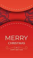 brochura feliz natal cor vermelha com ornamento vintage borgonha vetor