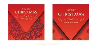 cartão feliz natal cor vermelha com ornamento de inverno borgonha vetor