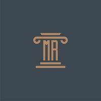 mr monograma inicial para logotipo de escritório de advocacia com design de pilar vetor