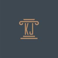 kj monograma inicial para o logotipo do escritório de advocacia com design de pilar vetor
