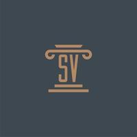 sv monograma inicial para logotipo de escritório de advocacia com design de pilar vetor