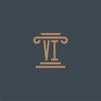 vi monograma inicial para o logotipo do escritório de advocacia com design de pilar vetor