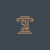 sw monograma inicial para logotipo de escritório de advocacia com design de pilar vetor