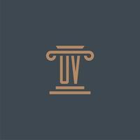 monograma inicial uv para logotipo de escritório de advocacia com design de pilar vetor