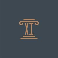 xi monograma inicial para o logotipo do escritório de advocacia com design de pilar vetor