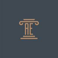 ae monograma inicial para logotipo de escritório de advocacia com design de pilar vetor