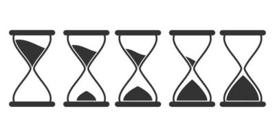 conjunto de ampulheta de arte de linha ou relógio de areia em diferentes posições design de ícone preto vetor