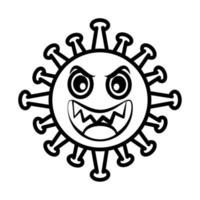 emoticon de vírus, infecção de personagem emoji covid-19, cara zangada, estilo de desenho animado de linha vetor