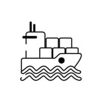 ícone de estilo de linha de entrega de carga de contêineres de barco vetor