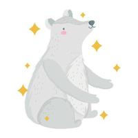 fofo urso polar sentado animal com estrelas em design de desenho animado vetor