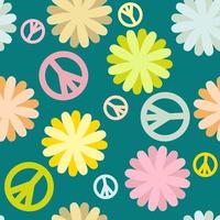 padrão sem costura vintage com símbolo de paz e flores. vetor