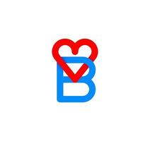 linha do coração da letra b. do coração. modelo de logotipo de caligrafia letra b com decoração de forma de amor e coração. o primeiro vetor de assinatura.
