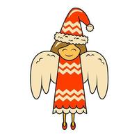 lindo anjo de natal de vestido vermelho e chapéu com ornamento vetor