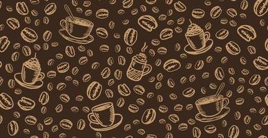 feijão e xícara de café estilo desenhado à mão. ilustração vetorial. vetor