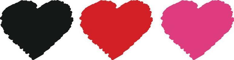 conjunto de ícones de corações vetoriais. simulação de corações de desenho de marcador isolados no fundo branco. símbolo de amor vetor