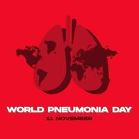 ilustração vetorial backround do dia mundial da pneumonia com pulmões e ilustração do mapa do mundo à esquerda. tamanho quadrado para banner, pôster, impressão, convite de cartão vetor