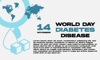 dia mundial do diabetes 14 de novembro ilustração vetorial com círculo, mapa-múndi e sangue para cartaz, cartão de felicitações, impressão, convite para festa vetor