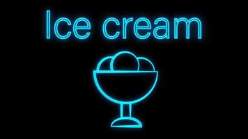 sorvete neon em uma tigela em um fundo preto, ilustração vetorial. bolas de sorvete como sinal elegante de néon. decoração de café e restaurante, cozinha. doce de leite doce vetor