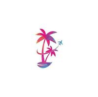 design de ícone de logotipo de viagens de praia. modelo de logotipo de viagem. palmeira com vetor de modelo de logotipo de onda do mar.