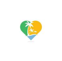 modelo de design de logotipo de conceito de forma de coração de praia. designs de logotipo de verão. praia tropical e design de logotipo de palmeira. vetor