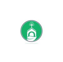 design de logotipo de construção de igreja. logotipo modelo para igrejas e cristãos. logotipo do edifício da igreja cruzada. vetor
