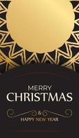 cartão postal feliz natal e feliz ano novo na cor preta com enfeites de ouro. vetor