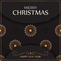 cartão feliz natal e feliz ano novo na cor preta com ornamento de inverno. vetor