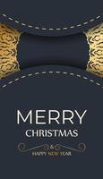 modelo de cartão de feliz natal azul escuro com padrão de ouro vintage vetor