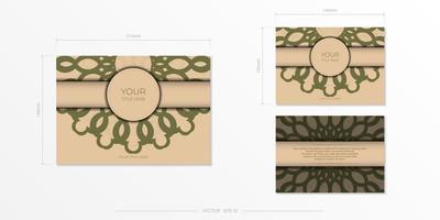 modelo de cartão de convite de vetor com lugar para o seu texto e ornamento abstrato. design de cartão postal de cor bege com ornamento de mandala.