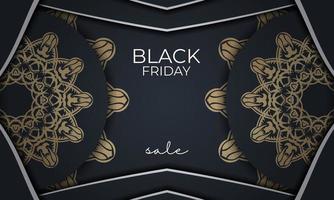 venda de cartaz de venda de sexta-feira negra azul escuro com padrão de ouro luxuoso vetor