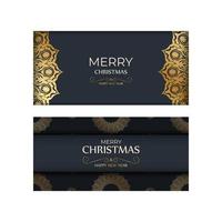 modelo de cartão de feliz natal azul escuro com padrão de ouro abstrato vetor
