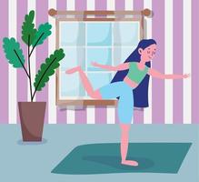 adolescente alongamento ioga na esteira atividade esporte exercício em casa vetor