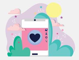 smartphone amor romântico botão mídia social vetor