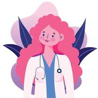 personagem feminina médica com estetoscópio e uniforme de desenho animado vetor