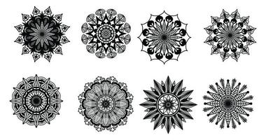 definir mandala, mandala preta, fundo de design de mandala ornamental de luxo, design de mandala, design de papel de parede de arte de livro de colorir padrão de mandala, padrão de telha, mandala preto e branco, islão, árabe, indiano vetor