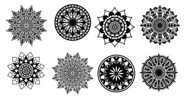 definir mandala, mandala preta, fundo de design de mandala ornamental de luxo, design de mandala, design de papel de parede de arte de livro de colorir padrão de mandala, padrão de telha, mandala preto e branco, islão, árabe, indiano vetor