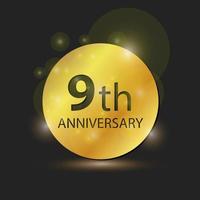 Celebração de aniversário de 9 anos de placa de círculo de ouro logotipo elegante vetor