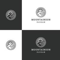 modelo de design plano de ícone de logotipo de sol de montanha vetor