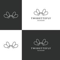 modelo de design plano de ícone de logotipo de duas borboletas vetor